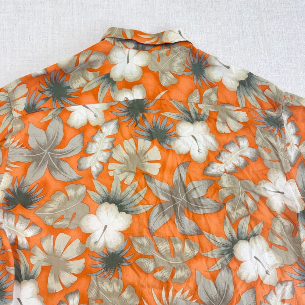 Campia Moda Mens Orange Tropical Hibiscus Floral Rayon Hawaiian Shirt Large L - Picture 13 of 15